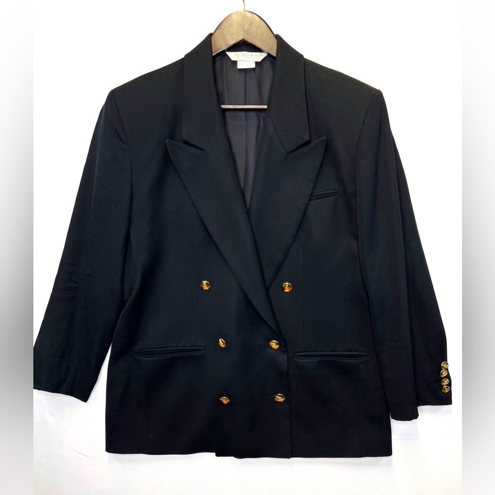 Austin Reed VTG black wool‎ blazer jacket women’s size 12 gold crested buttons